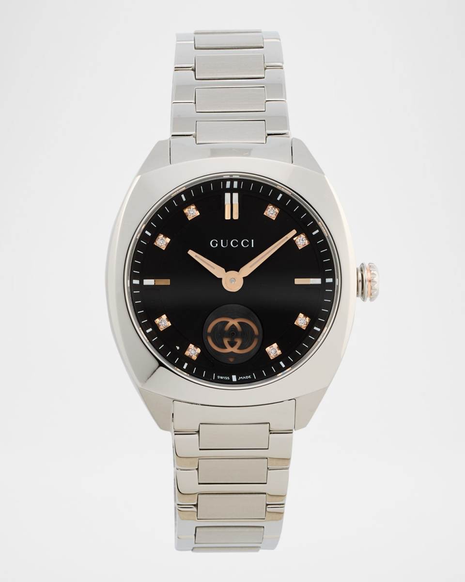 29mm Gucci Interlocking Diamond Watch with Bracelet Strap, Black
